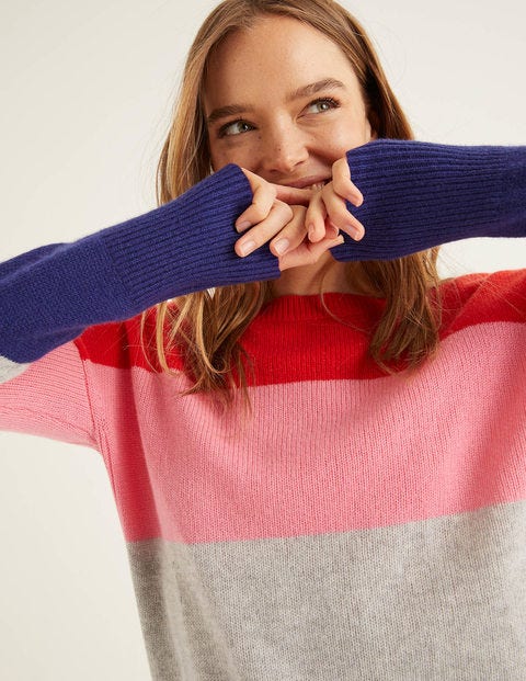 Melinda Cashmere Jumper - Postbox Red Colourblock Stripe Melinda Cashmere Jumper - Postbox Red Colourblock Stripe