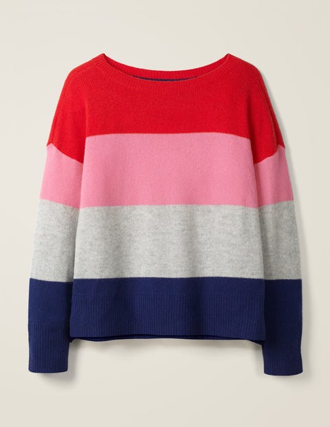 Melinda Cashmere Jumper - Postbox Red Colourblock Stripe Melinda Cashmere Jumper - Postbox Red Colourblock Stripe