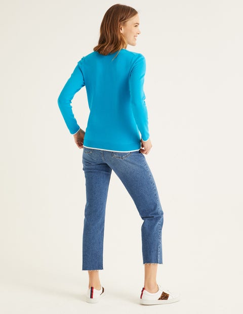 Elina V-Neck Sweater - Blue Lagoon/Ivory Tipping Elina V-Neck Sweater - Blue Lagoon/Ivory Tipping