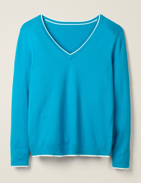 Elina V-Neck Sweater - Blue Lagoon/Ivory Tipping Elina V-Neck Sweater - Blue Lagoon/Ivory Tipping