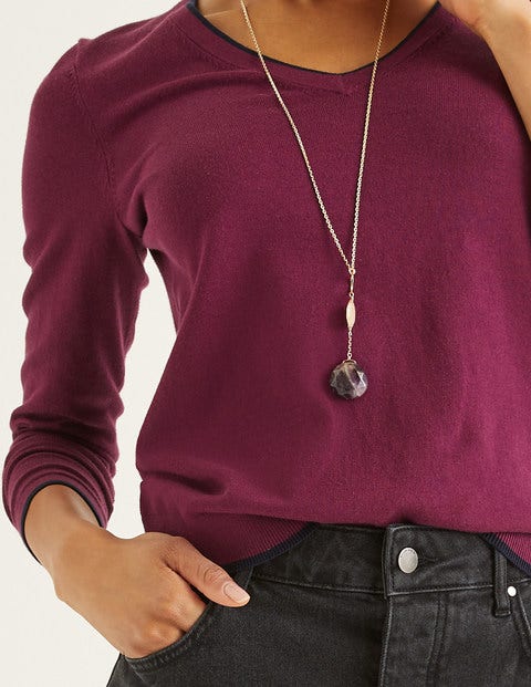 Elina V-Neck Jumper - Ruby Ring/Navy Tipping Elina V-Neck Jumper - Ruby Ring/Navy Tipping