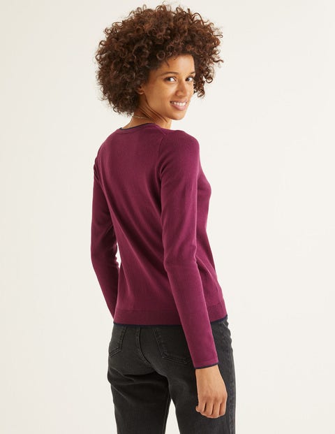 Elina V-Neck Jumper - Ruby Ring/Navy Tipping Elina V-Neck Jumper - Ruby Ring/Navy Tipping