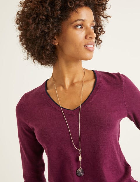 Elina V-Neck Jumper - Ruby Ring/Navy Tipping Elina V-Neck Jumper - Ruby Ring/Navy Tipping