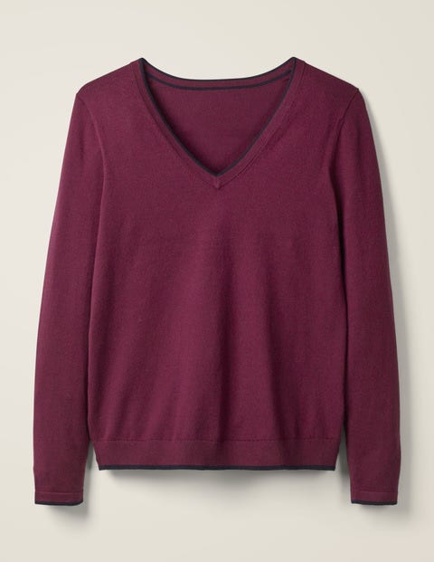 Elina V-Neck Jumper - Ruby Ring/Navy Tipping Elina V-Neck Jumper - Ruby Ring/Navy Tipping