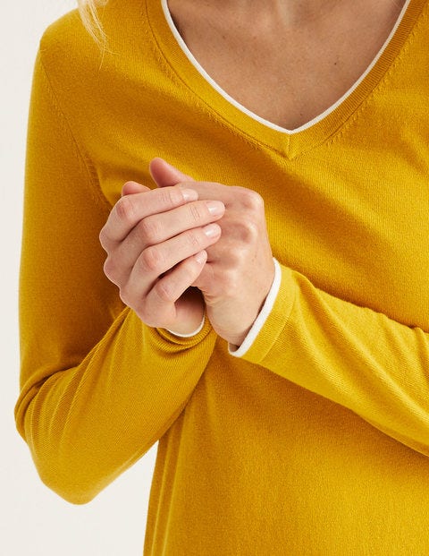 Elina V-Neck Jumper - Saffron/Ivory Tipping Elina V-Neck Jumper - Saffron/Ivory Tipping