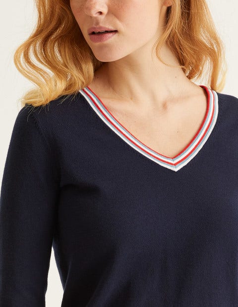 Elina V-Neck Jumper - Navy/Multi Tipping Elina V-Neck Jumper - Navy/Multi Tipping
