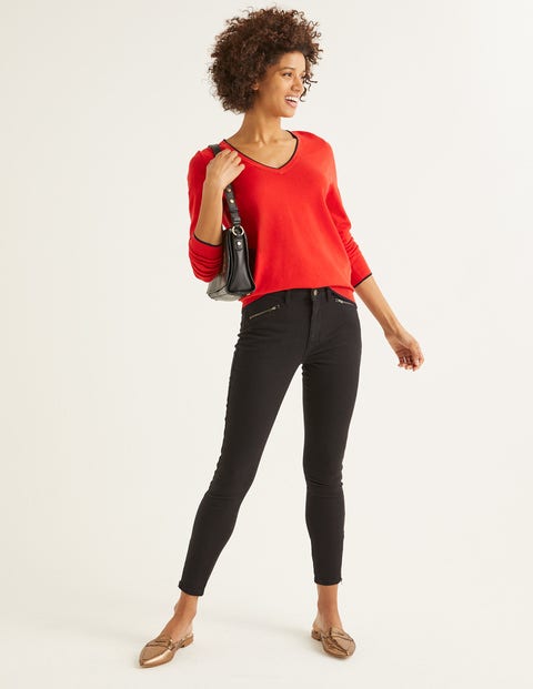 Elina V-Neck Jumper - Postbox Red/Navy Tipping Elina V-Neck Jumper - Postbox Red/Navy Tipping