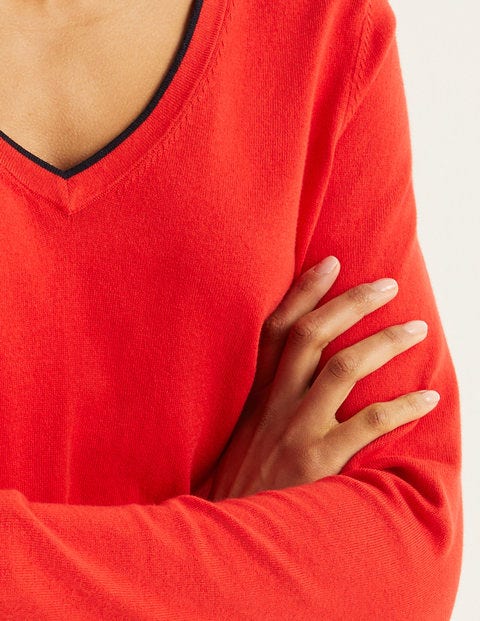 Elina V-Neck Jumper - Postbox Red/Navy Tipping Elina V-Neck Jumper - Postbox Red/Navy Tipping