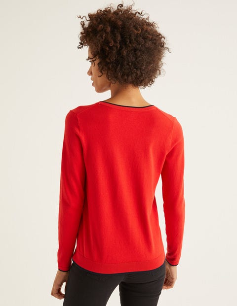 Elina V-Neck Jumper - Postbox Red/Navy Tipping Elina V-Neck Jumper - Postbox Red/Navy Tipping