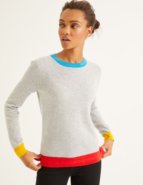 Cashmere Crew Neck Jumper - Grey Melange Colourblock Cashmere Crew Neck Jumper - Grey Melange Colourblock