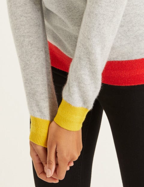 Cashmere Crew Neck Jumper - Grey Melange Colourblock Cashmere Crew Neck Jumper - Grey Melange Colourblock