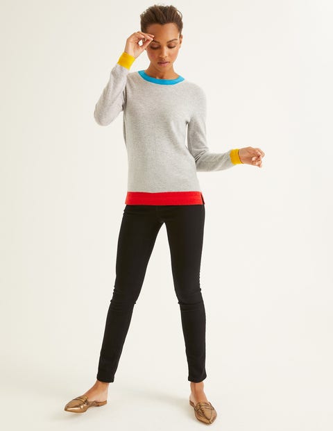 Cashmere Crew Neck Jumper - Grey Melange Colourblock Cashmere Crew Neck Jumper - Grey Melange Colourblock