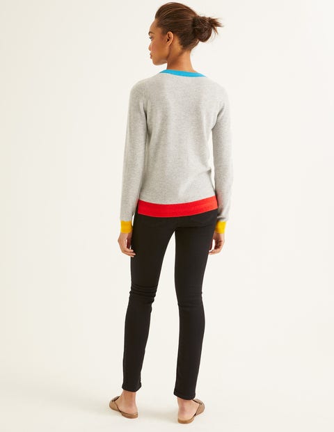 Cashmere Crew Neck Jumper - Grey Melange Colourblock Cashmere Crew Neck Jumper - Grey Melange Colourblock