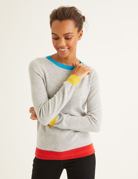 Cashmere Crew Neck Jumper - Grey Melange Colourblock Cashmere Crew Neck Jumper - Grey Melange Colourblock