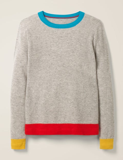 Cashmere Crew Neck Jumper - Grey Melange Colourblock Cashmere Crew Neck Jumper - Grey Melange Colourblock
