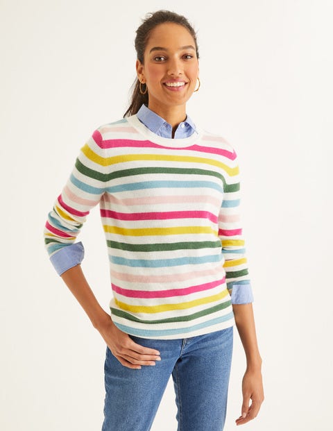 Cashmere Crew Neck Jumper - Multi Stripe Cashmere Crew Neck Jumper - Multi Stripe