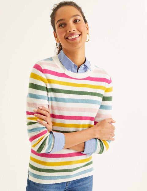 Cashmere Crew Neck Jumper - Multi Stripe Cashmere Crew Neck Jumper - Multi Stripe
