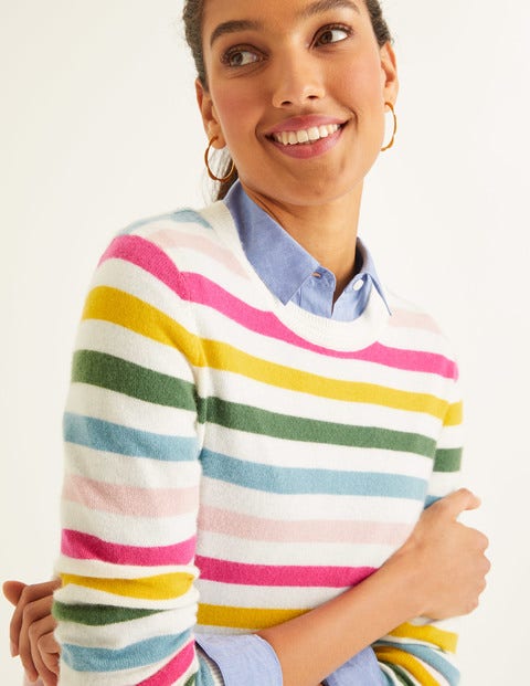 Cashmere Crew Neck Jumper - Multi Stripe Cashmere Crew Neck Jumper - Multi Stripe
