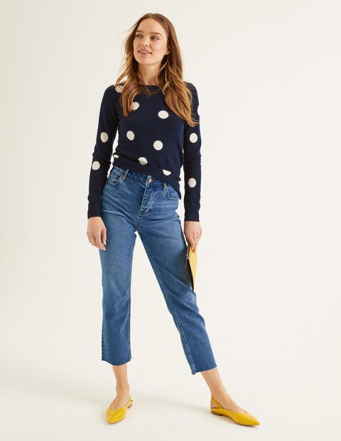 Pull Col Rond En Cachemire - Pois bleu marine/ivoire Pull Col Rond En Cachemire - Pois bleu marine/ivoire