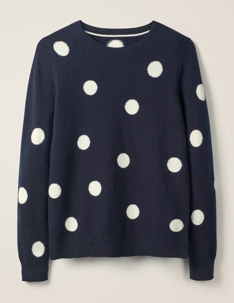 Pull Col Rond En Cachemire - Pois bleu marine/ivoire Pull Col Rond En Cachemire - Pois bleu marine/ivoire