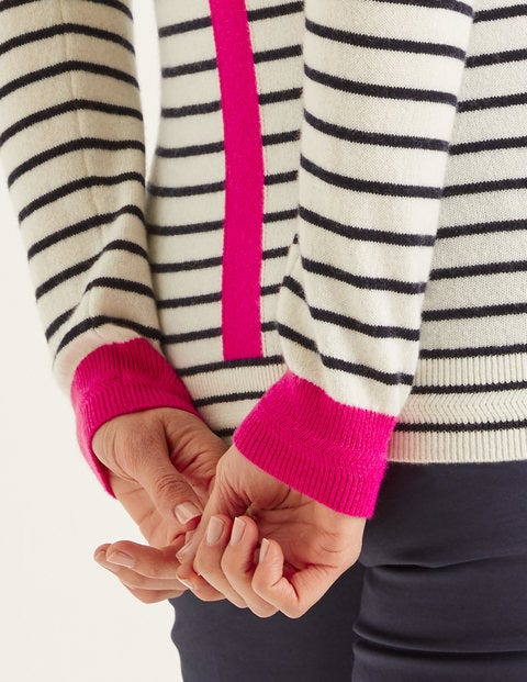 Cashmere Crew Neck Jumper - Ivory/Pop Pansy Multi Stripe Cashmere Crew Neck Jumper - Ivory/Pop Pansy Multi Stripe