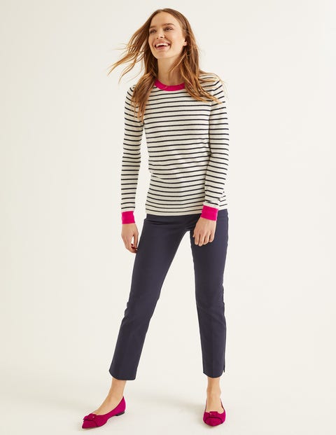 Cashmere Crew Neck Jumper - Ivory/Pop Pansy Multi Stripe Cashmere Crew Neck Jumper - Ivory/Pop Pansy Multi Stripe