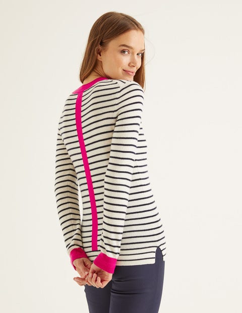 Cashmere Crew Neck Jumper - Ivory/Pop Pansy Multi Stripe Cashmere Crew Neck Jumper - Ivory/Pop Pansy Multi Stripe