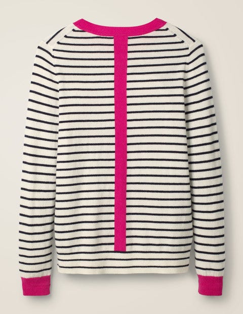 Cashmere Crew Neck Jumper - Ivory/Pop Pansy Multi Stripe Cashmere Crew Neck Jumper - Ivory/Pop Pansy Multi Stripe