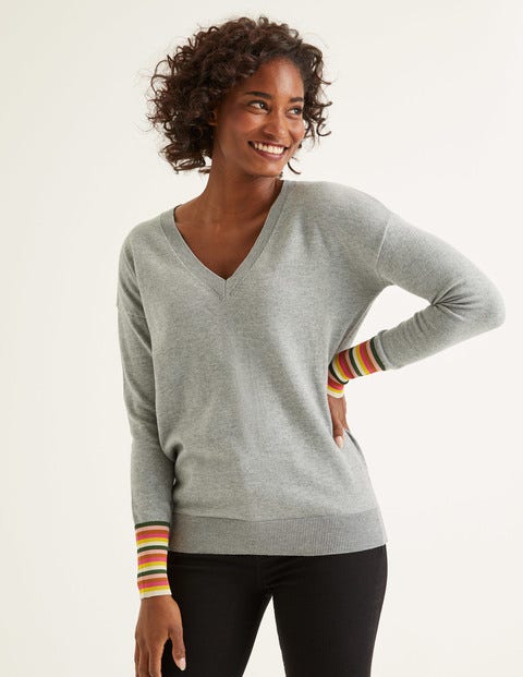 Cassandra V Neck Sweater - Grey Melange Cassandra V Neck Sweater - Grey Melange