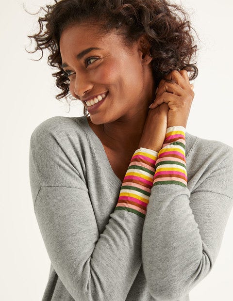 Cassandra V Neck Sweater - Grey Melange Cassandra V Neck Sweater - Grey Melange