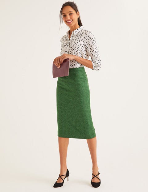 British Tweed Pencil Skirt - Green Herringbone British Tweed Pencil Skirt - Green Herringbone