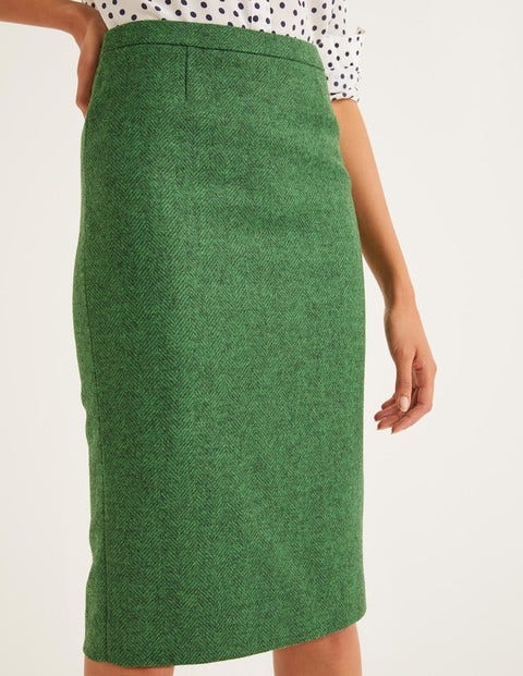 British Tweed Pencil Skirt - Green Herringbone British Tweed Pencil Skirt - Green Herringbone