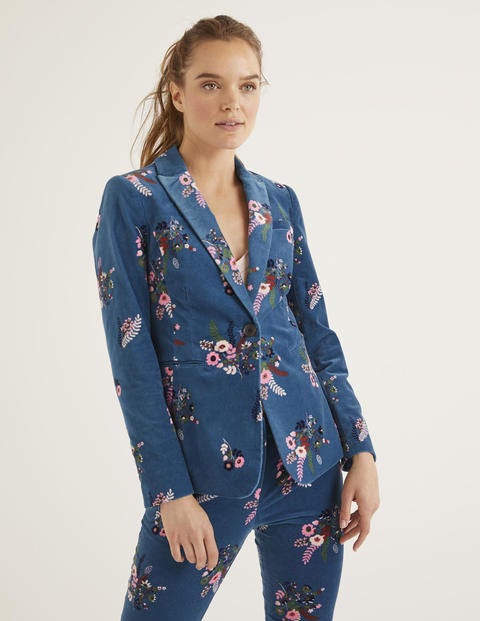 Sackville-West Velvet Blazer - Baltic, Country Posy Sackville-West Velvet Blazer - Baltic, Country Posy