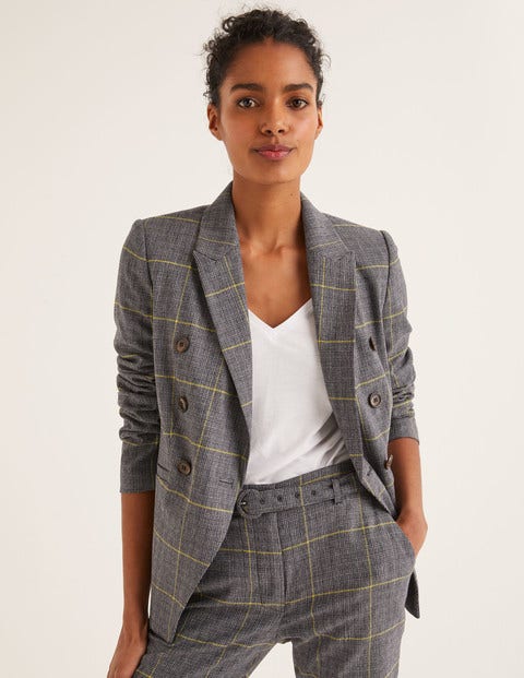 Blazer Addlestone en tweed - Bleu marine, carreaux oversize jaune Blazer Addlestone en tweed - Bleu marine, carreaux oversize jaune