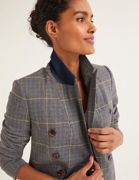 Addlestone Tweed Blazer - Navy, Yellow Overcheck Addlestone Tweed Blazer - Navy, Yellow Overcheck