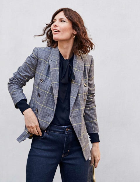 Blazer Addlestone en tweed - Bleu marine, carreaux oversize jaune Blazer Addlestone en tweed - Bleu marine, carreaux oversize jaune