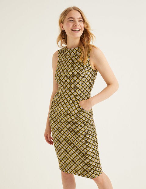 Martha Kleid Mit Ziernaht - Französisches Navy, Geometrisches Blütenmuster Martha Kleid Mit Ziernaht - Französisches Navy, Geometrisches Blütenmuster