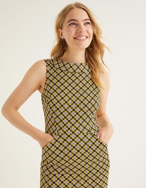 Martha Kleid Mit Ziernaht - Französisches Navy, Geometrisches Blütenmuster Martha Kleid Mit Ziernaht - Französisches Navy, Geometrisches Blütenmuster