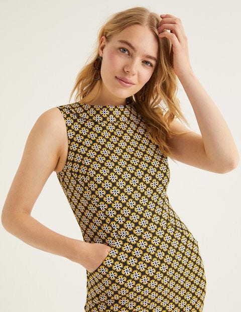 Martha Kleid Mit Ziernaht - Französisches Navy, Geometrisches Blütenmuster Martha Kleid Mit Ziernaht - Französisches Navy, Geometrisches Blütenmuster