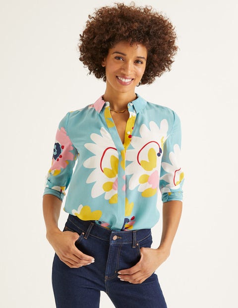 The Silk Shirt - Heritage Blue Painted Daisy The Silk Shirt - Heritage Blue Painted Daisy