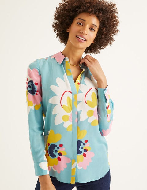 The Silk Shirt - Heritage Blue Painted Daisy The Silk Shirt - Heritage Blue Painted Daisy