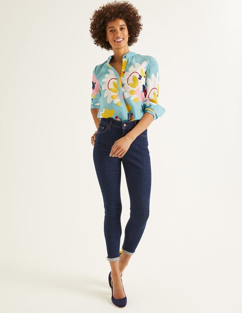 The Silk Shirt - Heritage Blue Painted Daisy The Silk Shirt - Heritage Blue Painted Daisy