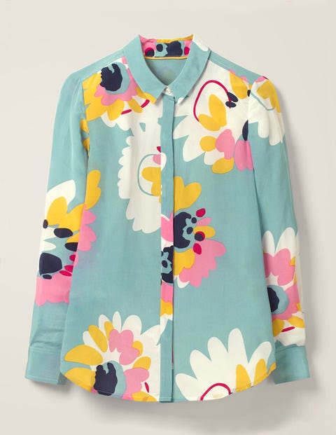 The Silk Shirt - Heritage Blue Painted Daisy The Silk Shirt - Heritage Blue Painted Daisy