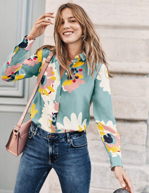The Silk Shirt - Heritage Blue Painted Daisy The Silk Shirt - Heritage Blue Painted Daisy
