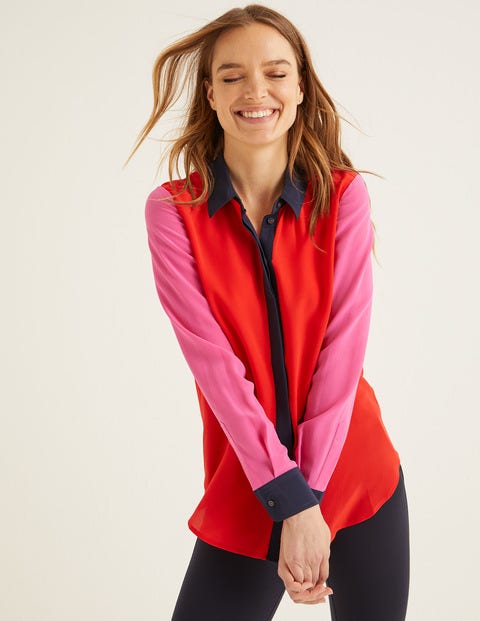 The Silk Shirt - Post Box Red Colour Block The Silk Shirt - Post Box Red Colour Block