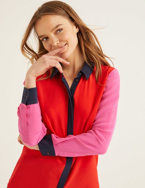The Silk Shirt - Post Box Red Colour Block The Silk Shirt - Post Box Red Colour Block