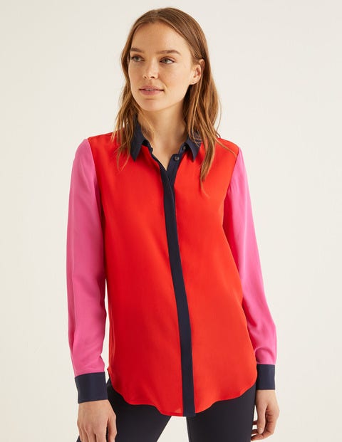 The Silk Shirt - Post Box Red Colour Block The Silk Shirt - Post Box Red Colour Block