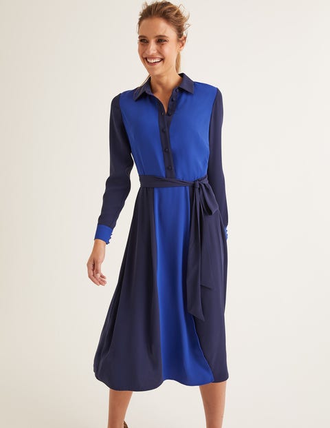Betty Midi-Hemdblusenkleid - Französisches Navy/Blau, Wellen Betty Midi-Hemdblusenkleid - Französisches Navy/Blau, Wellen