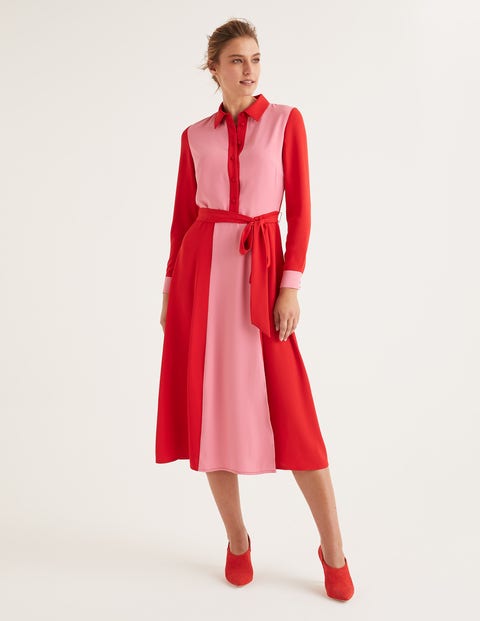 Betty Midi Shirt Dress - Crayon Pink/ Post Box Red Betty Midi Shirt Dress - Crayon Pink/ Post Box Red