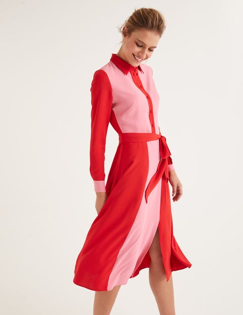 Betty Midi Shirt Dress - Crayon Pink/ Post Box Red Betty Midi Shirt Dress - Crayon Pink/ Post Box Red